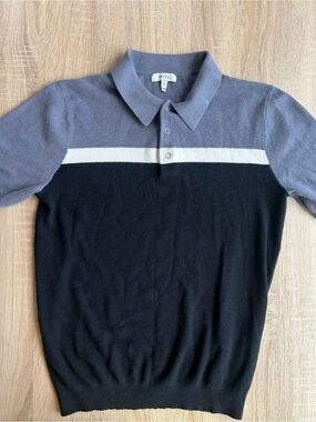 Reiss Grey, Black & White Short-Sleeve Wool Blend Knit Polo
